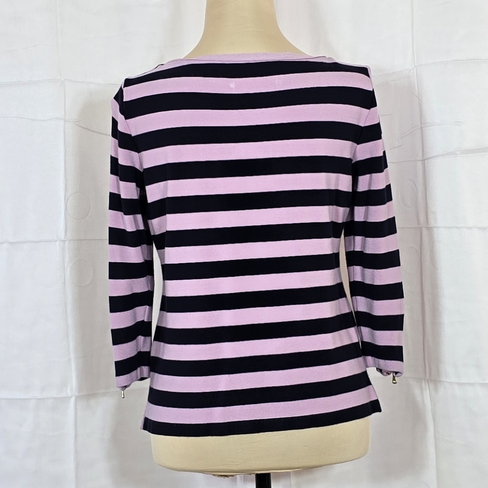 💛 2 / $30 SALE  Talbots Black and Lavender Striped Top - Picture 2 of 6
